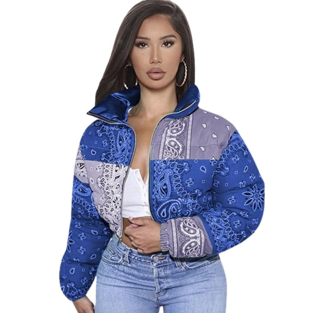 Women's Blue Puff Bandana Jacket